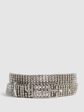 Silver Reiss Cara Crystal Chainmail Belt