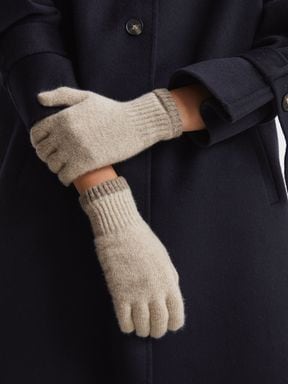 Soft Grey Reiss Picton Contrast Trim Knitted Wool Gloves