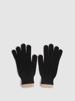 Black Reiss Picton Contrast Trim Knitted Wool Gloves