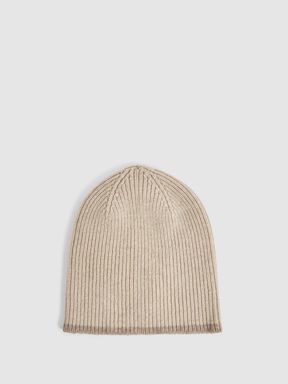 Soft Grey Reiss Picton Ribbed Wool Beanie