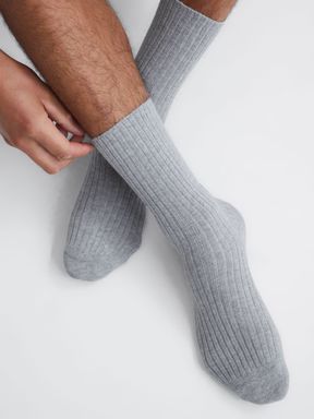 Grey Melange Reiss Corby Wool Cashmere Blend Socks