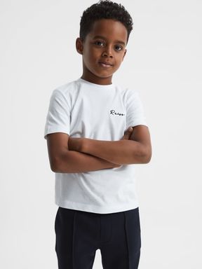 White/Navy Reiss Todd Logo-Embroidered Cotton Jersey T-shirt