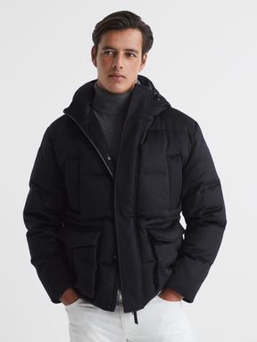 Navy Reiss Relic Cashmere Down Filled Puffer Jacket