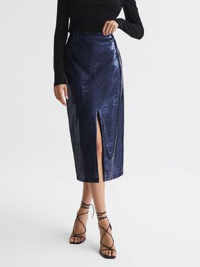 Blue Reiss Dakota Sequin Pencil Skirt
