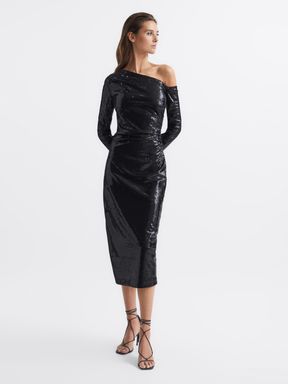 Black Reiss Jodie Sequined Midi Dress