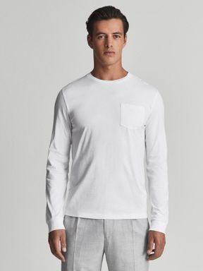 White Reiss Bruno Long Sleeved Crew Neck T-Shirt
