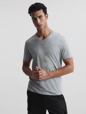 Grey Melange Reiss Dayton Regular Fit V-Neck T-Shirt