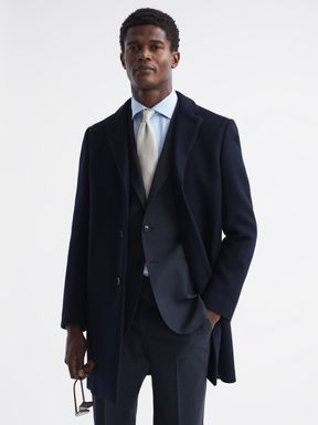 Navy Reiss Gable Wool-blend Epsom Overcoat