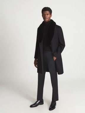 Black Reiss Blyth Fur Collar Tailored Coat