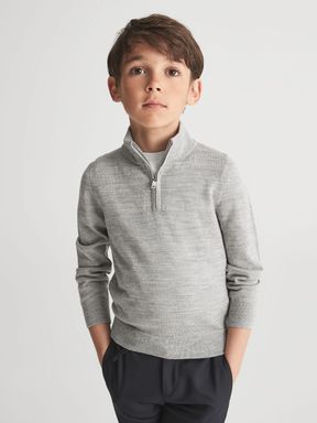 Soft Grey Melange Reiss Blackhall Junior Zip Up Knitted Jumper