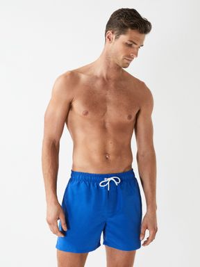 Bright Blue Reiss Wave Plain Drawstring Swim Shorts
