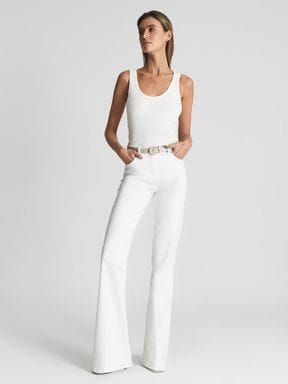 White Reiss Beau High Rise Skinny Flared Jeans