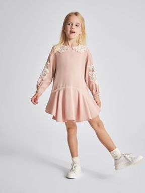 Pink Reiss Nettie Junior Lace Trim Mini Dress