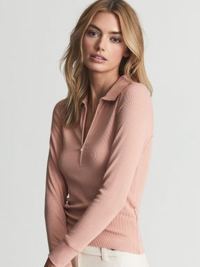 Pink Reiss Milina Rib Knitted Zip-Up Top