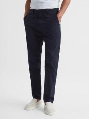 Navy Reiss Pitch Washed Slim Fit Chinos