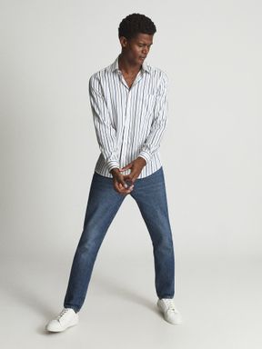 White/Cobalt Reiss Aspect Striped Long Sleeve Shirt