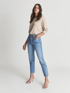 Pale Blue Reiss Raye High Rise Slim Straight Fit Jeans