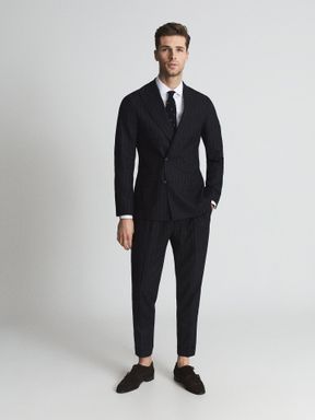 Charcoal Reiss Fenchurch Pinstripe Wool Flannel Trousers