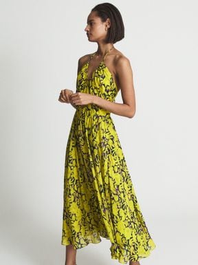 Yellow Reiss Tessa Lime Print Midi Dress