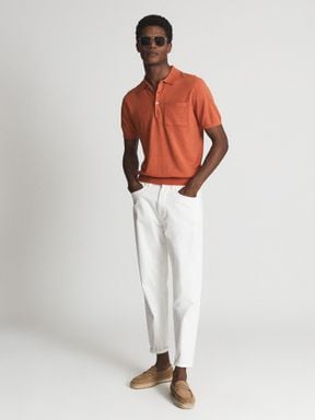 Burnt Orange Reiss Ralphy Buttoned Linen Polo Shirt
