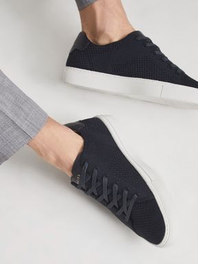 Navy Reiss Brackley Low Top Knitted Trainers