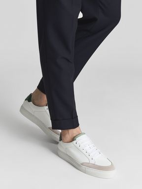 White/Forest Dill Reiss Ashley Leather Contrast Sole Trainers