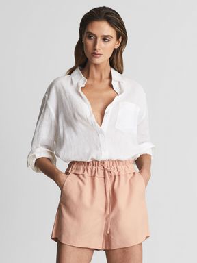 Pink Reiss Macey Linen Pull On Shorts