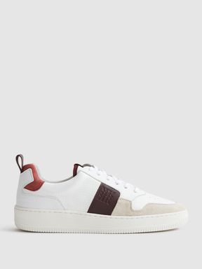 White Bordeaux Mix Reiss Aira Low Top Leather Trainers