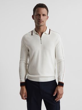 White Reiss Dudley Half Zip Tipped Polo