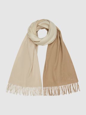 Neutral Reiss Picton Woven Cashmere Blend Scarf