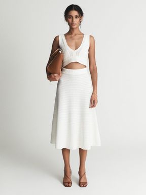 White Reiss Lizzie Crochet Knit Midi Skirt