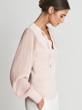 Pink Reiss Sloane Semi Sheer Sleeve Top