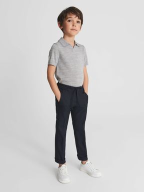 Navy Reiss Brighton Casual Cropped Tapered Trousers