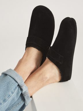 Black Reiss Ambler Shearling Lined Suede Slip-On Shoes