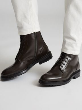 Brown Reiss Aden Leather Lace-Up Boots