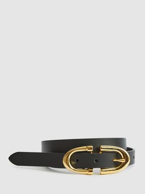 Black Reiss Bailey Horseshoe Buckle Leather Belt