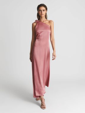 Pink Reiss Delphine One Shoulder Asymmetric Maxi Dress