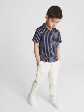 Navy/White Reiss Svenson Cuban Collar Striped Shirt