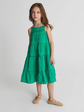 Green Reiss Iris Jr Textured Midi Dress
