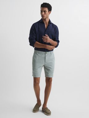 Soft Sage Reiss Ezra Cotton Linen Blend Shorts