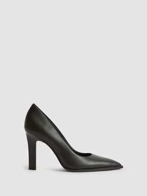 Black Reiss Ada Court Leather Court Shoes