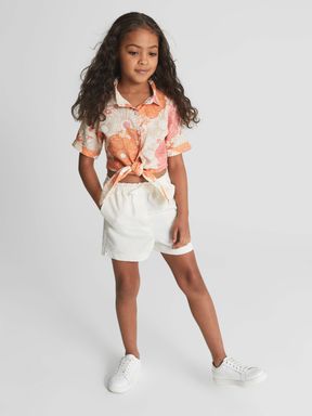 Orange Print Reiss Corrine Junior Tie Front Linen Shirt