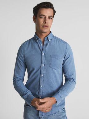 Blue Reiss Sark Chambray Button-Down Shirt