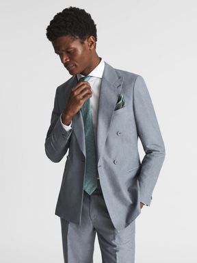 Airforce Blue Reiss Tone Double Breasted Linen Blazer
