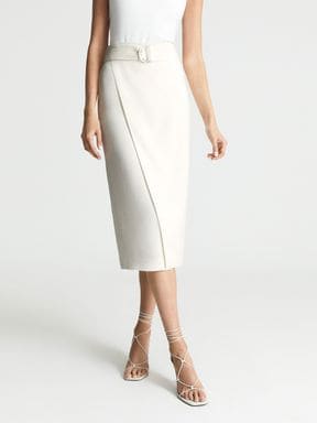 White Reiss Alora Wrap Midi Skirt