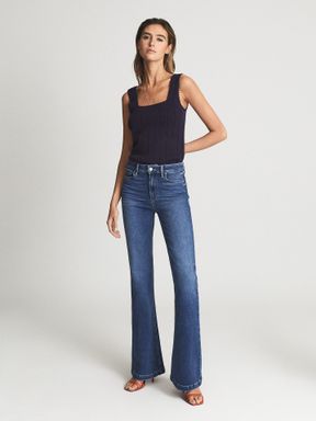 Mid Blue Reiss Genevieve Paige High Rise Flared Jeans