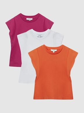 Orange Print Reiss Jude Junior Ruffle Shoulder T-Shirt