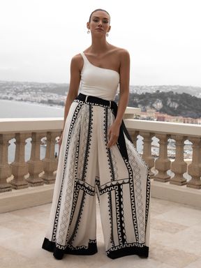 Black/White Reiss Emmalie Maxi Occasion Trousers