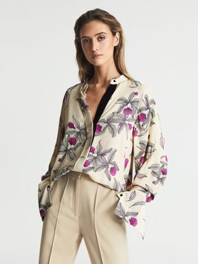 Neutral/Pink Reiss Tilly Orchid Print Blouse