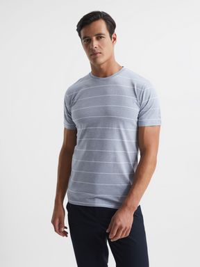 Soft Blue Reiss Milo Mercerised Striped Cotton T-Shirt